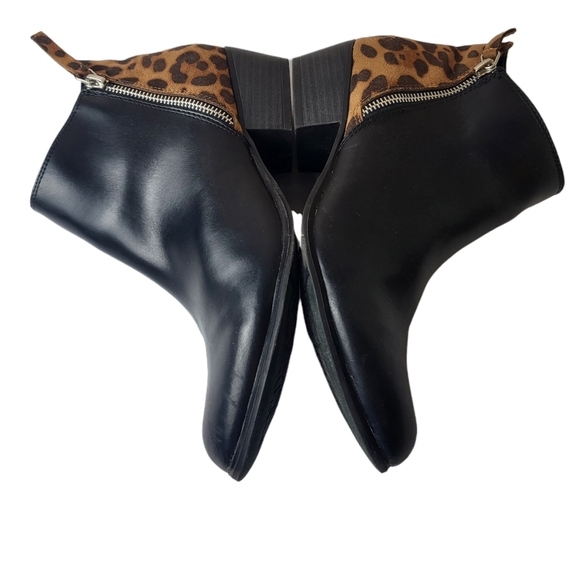 Espirit Tonya Black Leather Leopard Print Color Block Ankle Booties - Picture 5 of 12